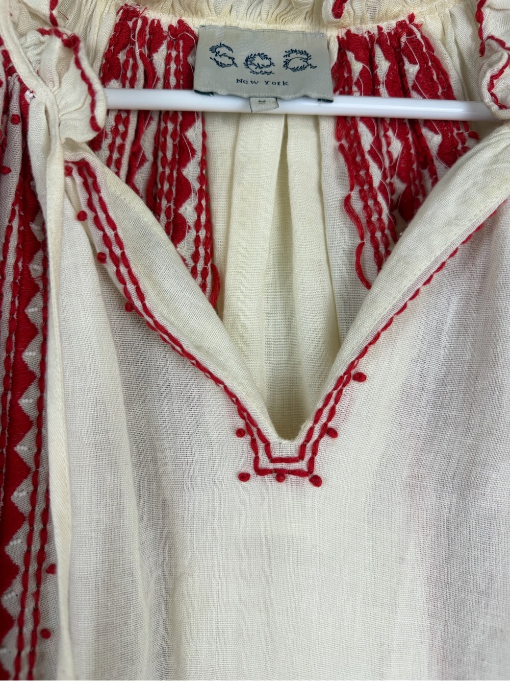 Sea New York Embroidered Peasant Blouse – Ivory/Red | Size Medium - Picture 6 of 13